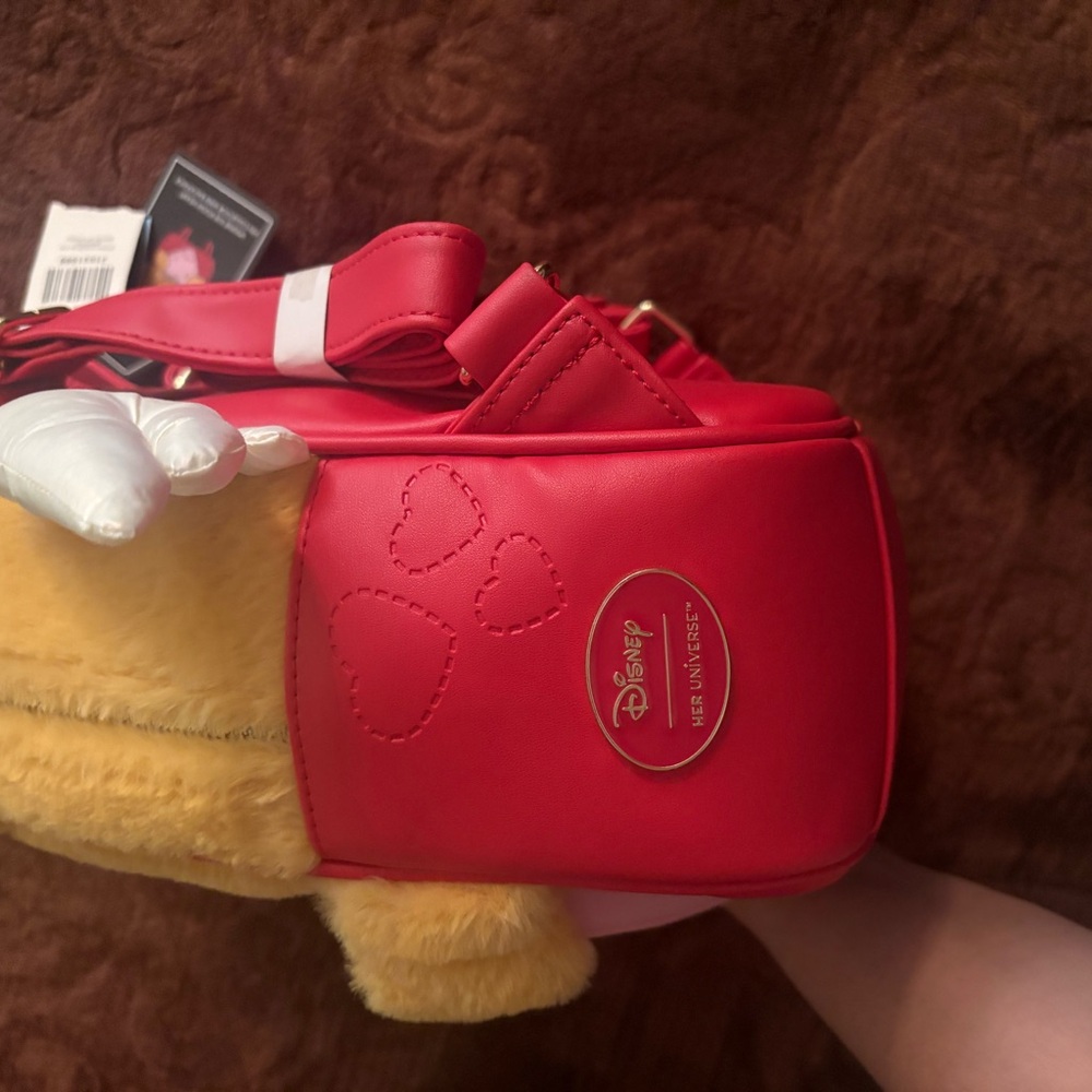 Her Universe Pooh Bear Plush Backpack with Red and Pink Accents - Picture 2 of 8